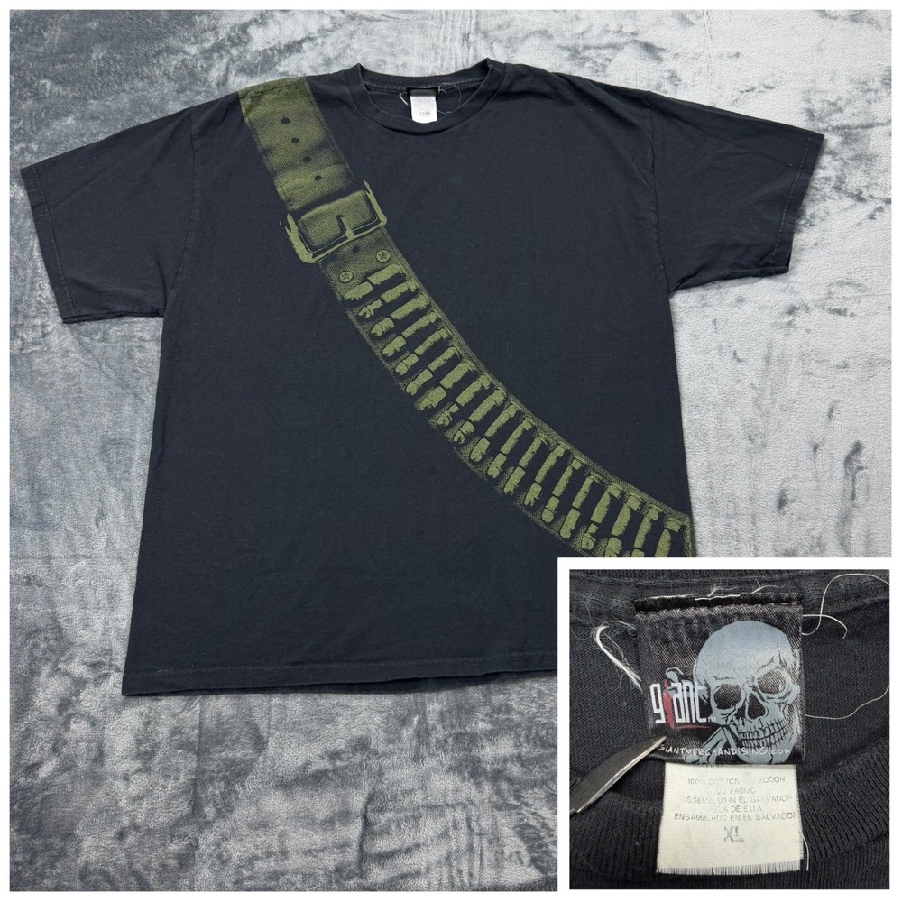 Vintage Y2k XL Giant Skull Band Merch Tag Bullet‎ Wraparound print Military Punk